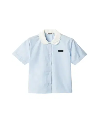 Miu Miu Peter-Pan Collar Poplin Short-Sleeve Top | Thumbnail 1