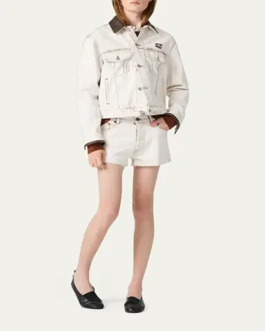 Miu Miu Leather-Collar Denim Jacket | Thumbnail 2