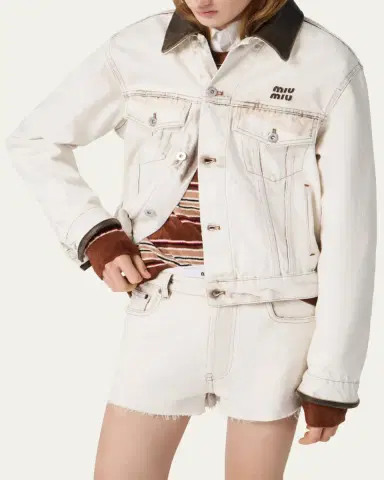 Miu Miu Leather-Collar Denim Jacket | Thumbnail 4
