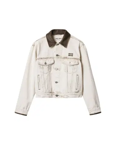 Miu Miu Leather-Collar Denim Jacket | Thumbnail 1
