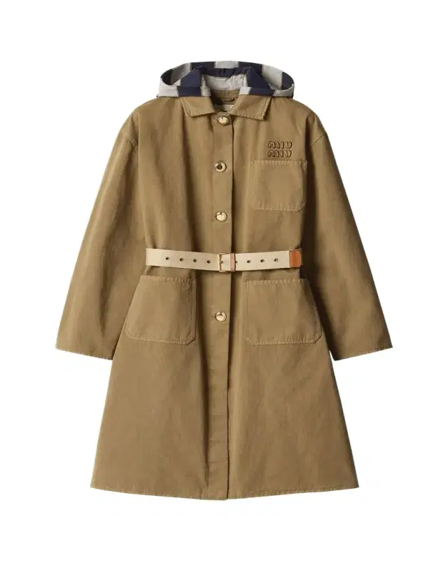Contrast Hood Trench Coat With Belt