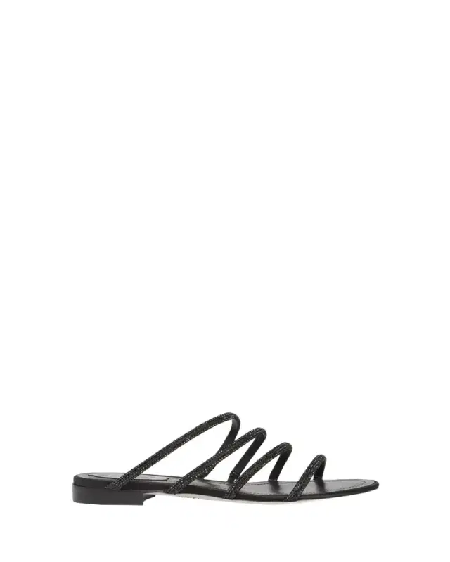 Rene Caovilla Satin Strass Flat Slide Sandals