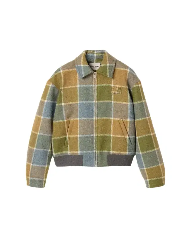 Windowpane Check Wool Zip Jacket
