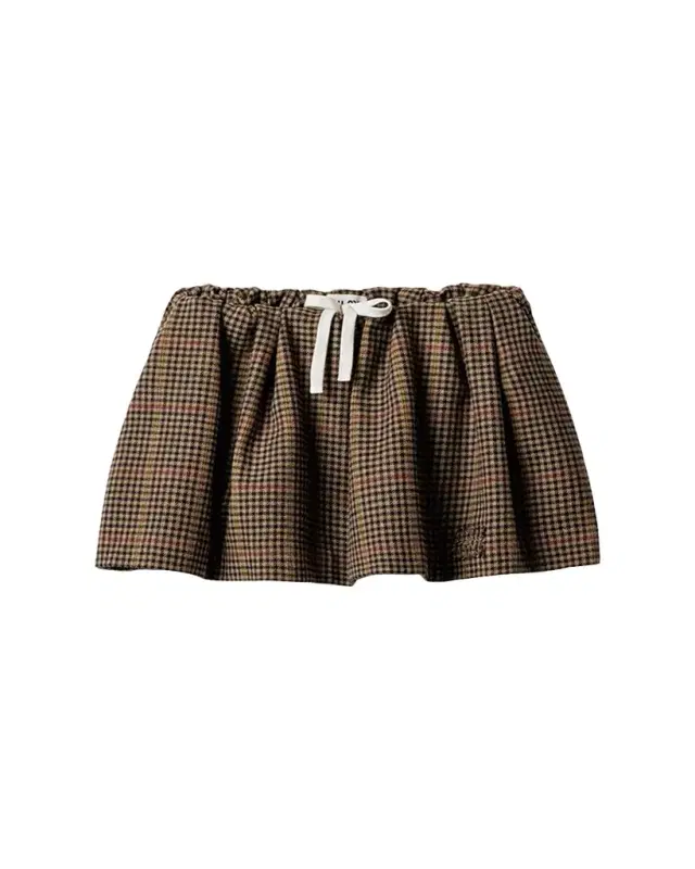 Check Wool Drawstring Mini Skirt