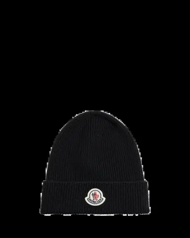Moncler Men's Ribbed Wool Logo Beanie Hat | Thumbnail 2 Moncler Men's Ribbed Wool Logo Beanie Hat | Thumbnail 2