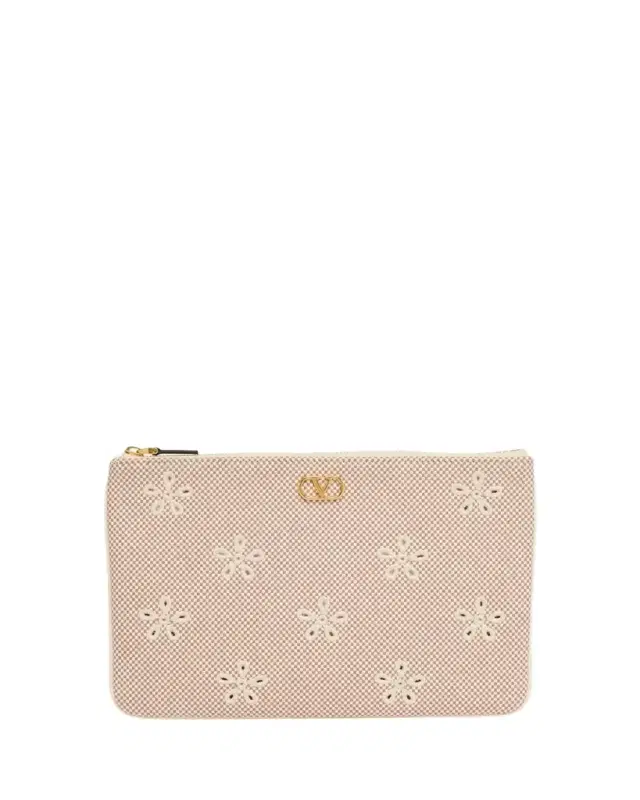 Valentino Garavani Eyelet-Embroidered Canvas Clutch Bag