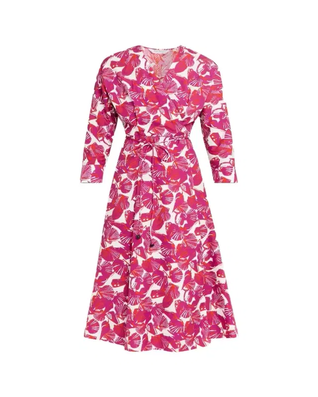 Max Mara Seashell-Print Faux Wrap Midi Dress