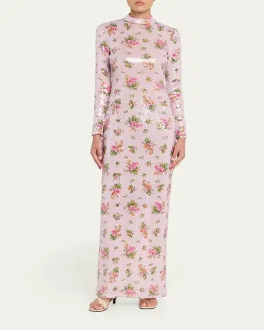 Brandon Maxwell Sequined Floral Long-Sleeve Column Maxi Dress | Thumbnail 2 Brandon Maxwell Sequined Floral Long-Sleeve Column Maxi Dress | Thumbnail 2