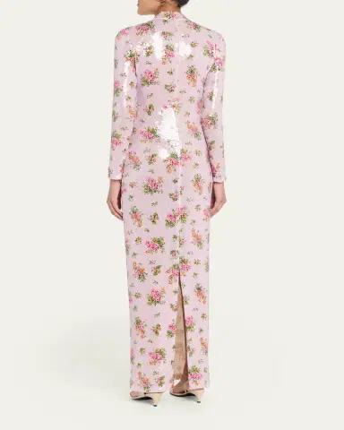 Brandon Maxwell Sequined Floral Long-Sleeve Column Maxi Dress | Thumbnail 3 Brandon Maxwell Sequined Floral Long-Sleeve Column Maxi Dress | Thumbnail 3