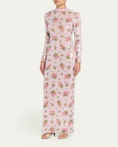 Brandon Maxwell Sequined Floral Long-Sleeve Column Maxi Dress | Thumbnail 4 Brandon Maxwell Sequined Floral Long-Sleeve Column Maxi Dress | Thumbnail 4