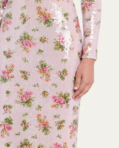 Brandon Maxwell Sequined Floral Long-Sleeve Column Maxi Dress | Thumbnail 5 Brandon Maxwell Sequined Floral Long-Sleeve Column Maxi Dress | Thumbnail 5