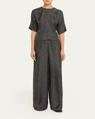 Max Mara Rope Pinstripe Wide-Leg Pull-On Pants | Thumbnail 2