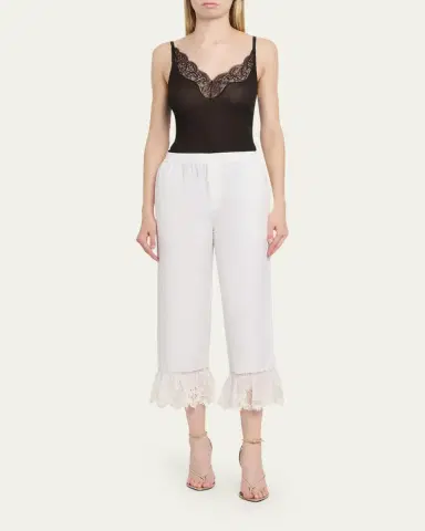 Saint Laurent Broderie Anglaise Ruffle Straight-Leg Crop Pants | Thumbnail 2