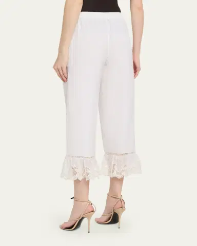 Saint Laurent Broderie Anglaise Ruffle Straight-Leg Crop Pants | Thumbnail 3