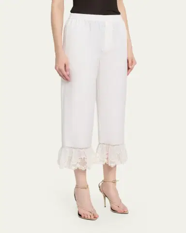 Saint Laurent Broderie Anglaise Ruffle Straight-Leg Crop Pants | Thumbnail 4