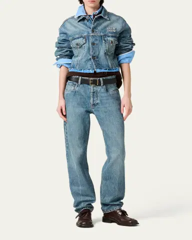 Miu Miu Mid-Rise Straight-Leg Denim Trousers | Thumbnail 2 Miu Miu Mid-Rise Straight-Leg Denim Trousers | Thumbnail 2
