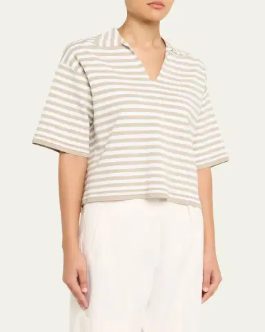 Max Mara Striped Short-Sleeve Oversized Polo Top | Thumbnail 4 Max Mara Striped Short-Sleeve Oversized Polo Top | Thumbnail 4