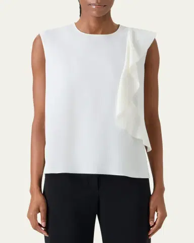 Akris punto Ruffle Lasercut Crepe Sleeveless Blouse | Thumbnail 4 Akris punto Ruffle Lasercut Crepe Sleeveless Blouse | Thumbnail 4