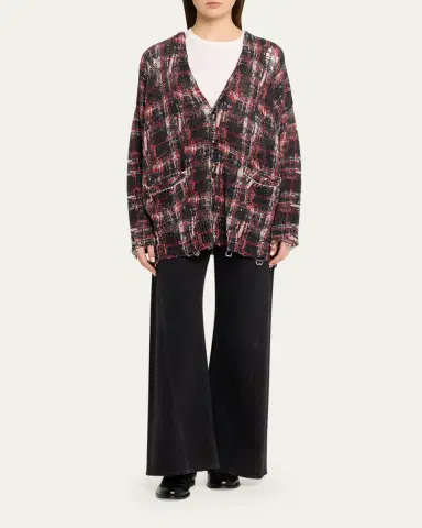 R13 Distressed Oversized Plaid Boyfriend Cardigan | Thumbnail 2 R13 Distressed Oversized Plaid Boyfriend Cardigan | Thumbnail 2