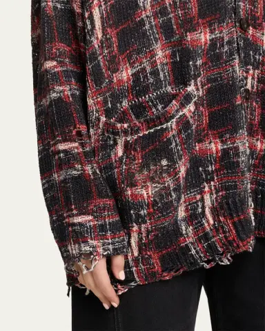 R13 Distressed Oversized Plaid Boyfriend Cardigan | Thumbnail 5 R13 Distressed Oversized Plaid Boyfriend Cardigan | Thumbnail 5