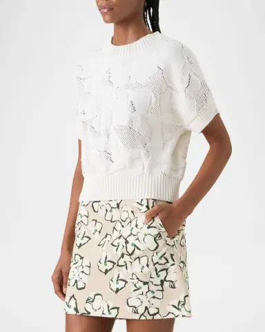 Akris punto Chunky Flower Ajour Knit Short-Sleeve Sweater | Thumbnail 3 Akris punto Chunky Flower Ajour Knit Short-Sleeve Sweater | Thumbnail 3