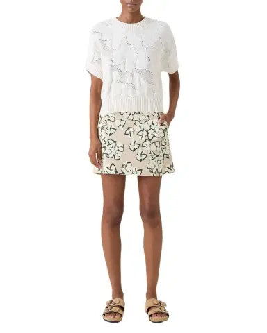 Akris punto Chunky Flower Ajour Knit Short-Sleeve Sweater | Thumbnail 1 Akris punto Chunky Flower Ajour Knit Short-Sleeve Sweater | Thumbnail 1