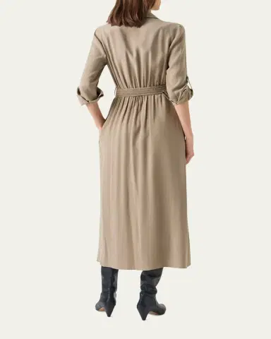 Akris punto Long-Sleeve Belted Viscose Twill Midi Shirtdress | Thumbnail 3 Akris punto Long-Sleeve Belted Viscose Twill Midi Shirtdress | Thumbnail 3