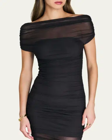 SEROYA Noel Off-Shoulder Ruched Mesh Midi Dress | Thumbnail 4 SEROYA Noel Off-Shoulder Ruched Mesh Midi Dress | Thumbnail 4