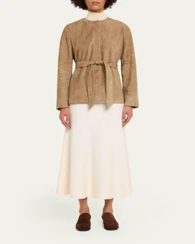 Max Mara Abito Belted Crewneck Suede Jacket | Thumbnail 2 Max Mara Abito Belted Crewneck Suede Jacket | Thumbnail 2