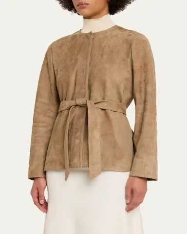 Max Mara Abito Belted Crewneck Suede Jacket | Thumbnail 4 Max Mara Abito Belted Crewneck Suede Jacket | Thumbnail 4