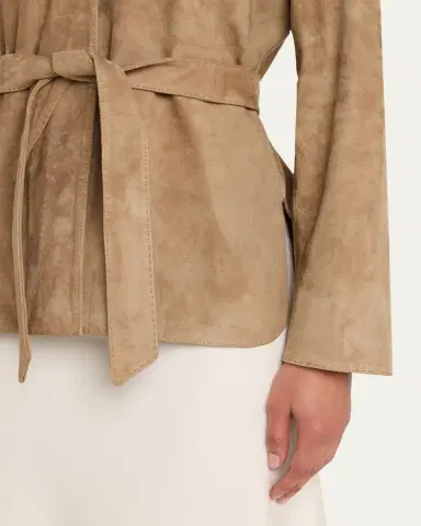 Max Mara Abito Belted Crewneck Suede Jacket | Thumbnail 5 Max Mara Abito Belted Crewneck Suede Jacket | Thumbnail 5