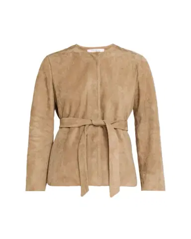 Max Mara Abito Belted Crewneck Suede Jacket | Thumbnail 1 Max Mara Abito Belted Crewneck Suede Jacket | Thumbnail 1