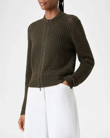 Akris punto Chunky Cotton Mesh Zip Bomber Cardigan | Thumbnail 3 Akris punto Chunky Cotton Mesh Zip Bomber Cardigan | Thumbnail 3