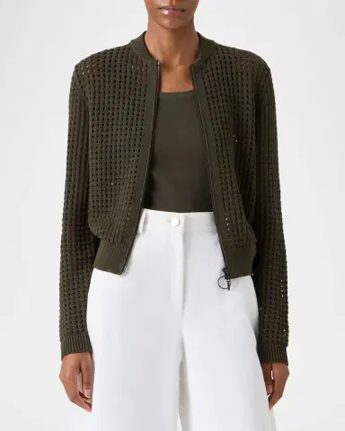 Akris punto Chunky Cotton Mesh Zip Bomber Cardigan | Thumbnail 5 Akris punto Chunky Cotton Mesh Zip Bomber Cardigan | Thumbnail 5