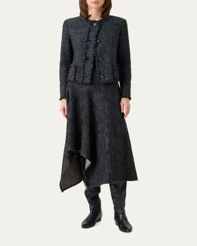 Akris punto Single-Breasted Cotton Tweed Collarless Jacket | Thumbnail 2 Akris punto Single-Breasted Cotton Tweed Collarless Jacket | Thumbnail 2