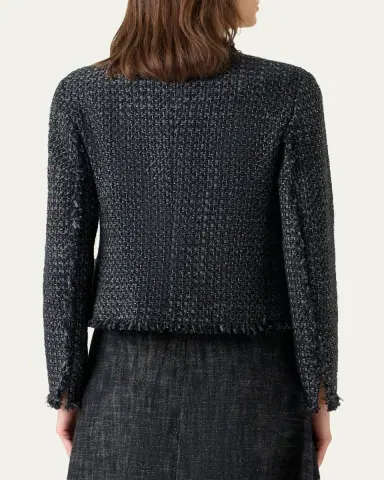 Akris punto Single-Breasted Cotton Tweed Collarless Jacket | Thumbnail 3 Akris punto Single-Breasted Cotton Tweed Collarless Jacket | Thumbnail 3