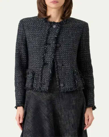Akris punto Single-Breasted Cotton Tweed Collarless Jacket | Thumbnail 4 Akris punto Single-Breasted Cotton Tweed Collarless Jacket | Thumbnail 4