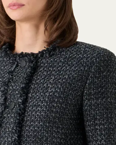 Akris punto Single-Breasted Cotton Tweed Collarless Jacket | Thumbnail 5 Akris punto Single-Breasted Cotton Tweed Collarless Jacket | Thumbnail 5
