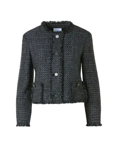 Akris punto Single-Breasted Cotton Tweed Collarless Jacket | Thumbnail 1 Akris punto Single-Breasted Cotton Tweed Collarless Jacket | Thumbnail 1