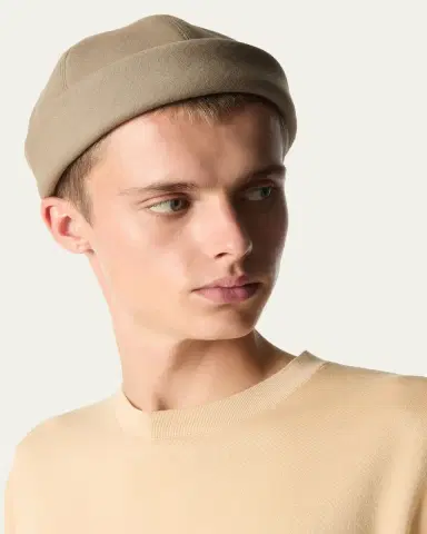 Loro Piana Men's Sasha Linen Beanie Hat with Leather Strap | Thumbnail 3