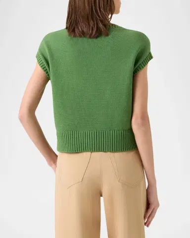Akris punto Papercut Flower Cotton Knit Cap-Sleeve Sweater | Thumbnail 2 Akris punto Papercut Flower Cotton Knit Cap-Sleeve Sweater | Thumbnail 2