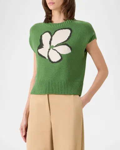 Akris punto Papercut Flower Cotton Knit Cap-Sleeve Sweater | Thumbnail 3 Akris punto Papercut Flower Cotton Knit Cap-Sleeve Sweater | Thumbnail 3