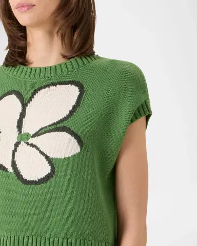 Akris punto Papercut Flower Cotton Knit Cap-Sleeve Sweater | Thumbnail 4 Akris punto Papercut Flower Cotton Knit Cap-Sleeve Sweater | Thumbnail 4