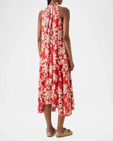 Akris punto Mock-Neck Papercut Floral Print Viscose Georgette Midi Dress | Thumbnail 2