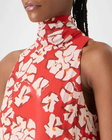 Akris punto Mock-Neck Papercut Floral Print Viscose Georgette Midi Dress | Thumbnail 4