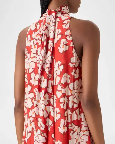 Akris punto Mock-Neck Papercut Floral Print Viscose Georgette Midi Dress | Thumbnail 6