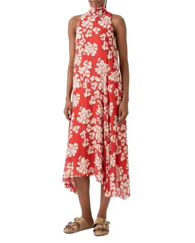 Akris punto Mock-Neck Papercut Floral Print Viscose Georgette Midi Dress | Thumbnail 1