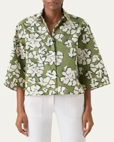 Akris punto Papercut Flower Print Cotton Poplin Button-Down Shirt | Thumbnail 4 Akris punto Papercut Flower Print Cotton Poplin Button-Down Shirt | Thumbnail 4