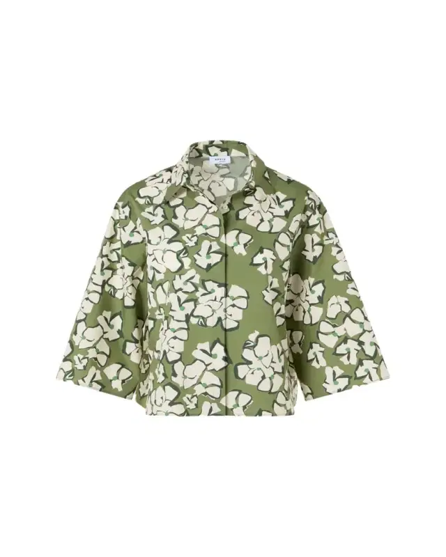 Akris punto Papercut Flower Print Cotton Poplin Button-Down Shirt