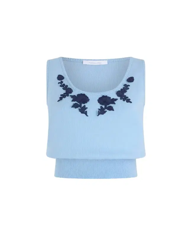 Rabanne Floral Embroidered Rib Knit Sleeveless Sweater